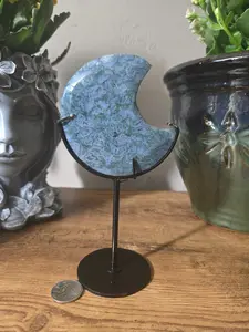 Moss Agate Moon Carving