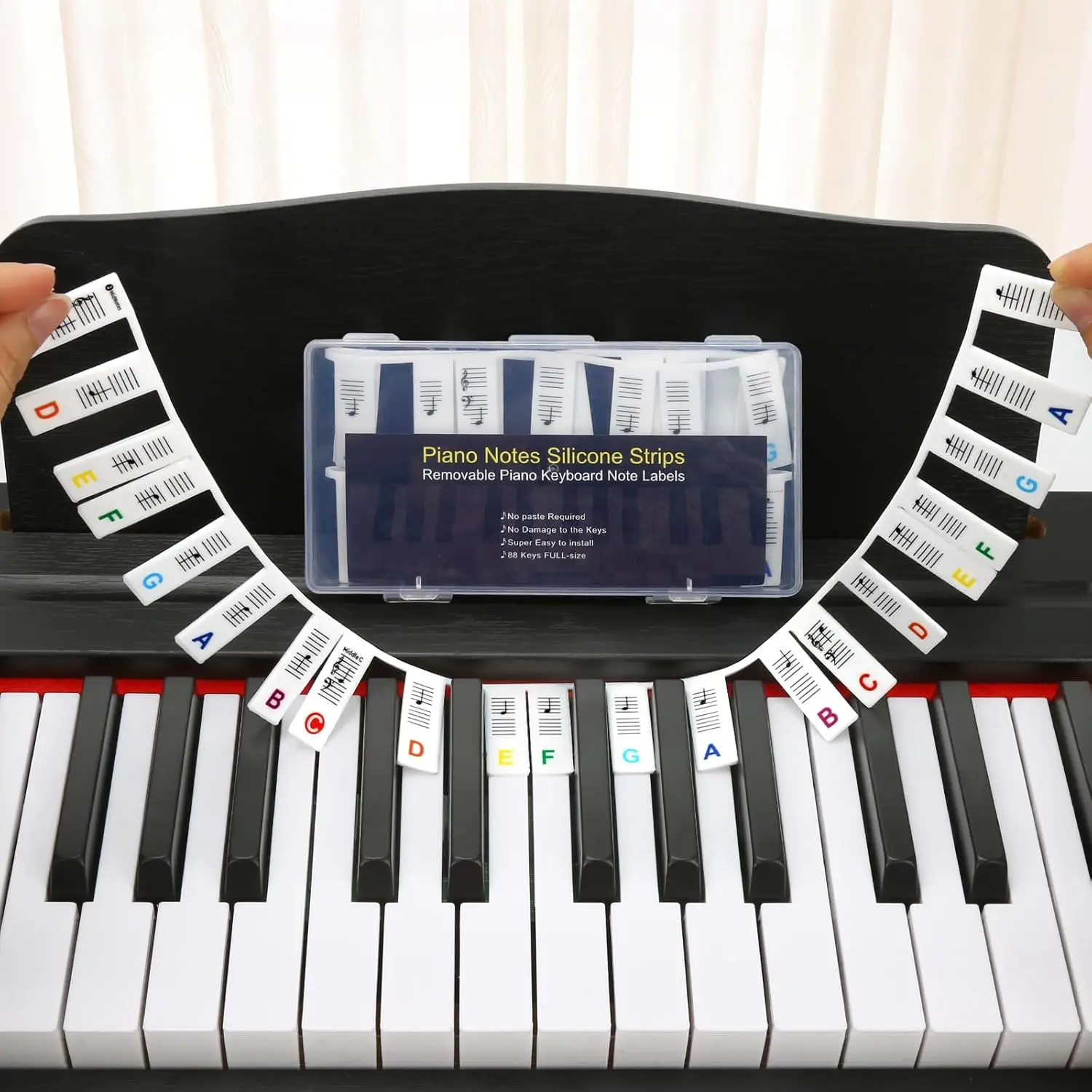Halloween Fall Gift  Reusable Silicone Piano Key Labels for Beginners – 88 Key Full Size Keyboard Note Guide with Color-Coded Learning Stickers & Storage Case for Easy Practice
