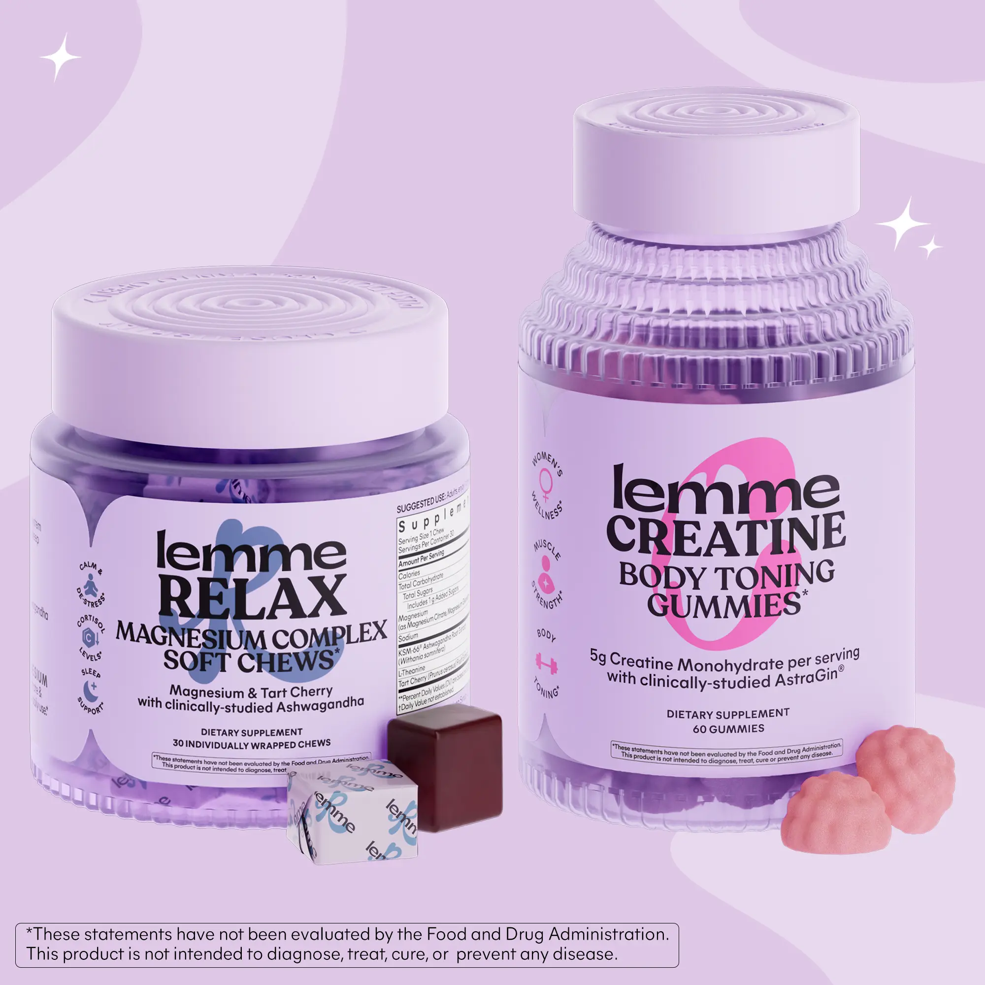 Recovery Stack Bundle - Lemme Relax Soft Chews & Lemme Creatine Gummies, Relaxation Soft Chews + Toning, Strength & Recovery Gummies with Creatine Monohydrate