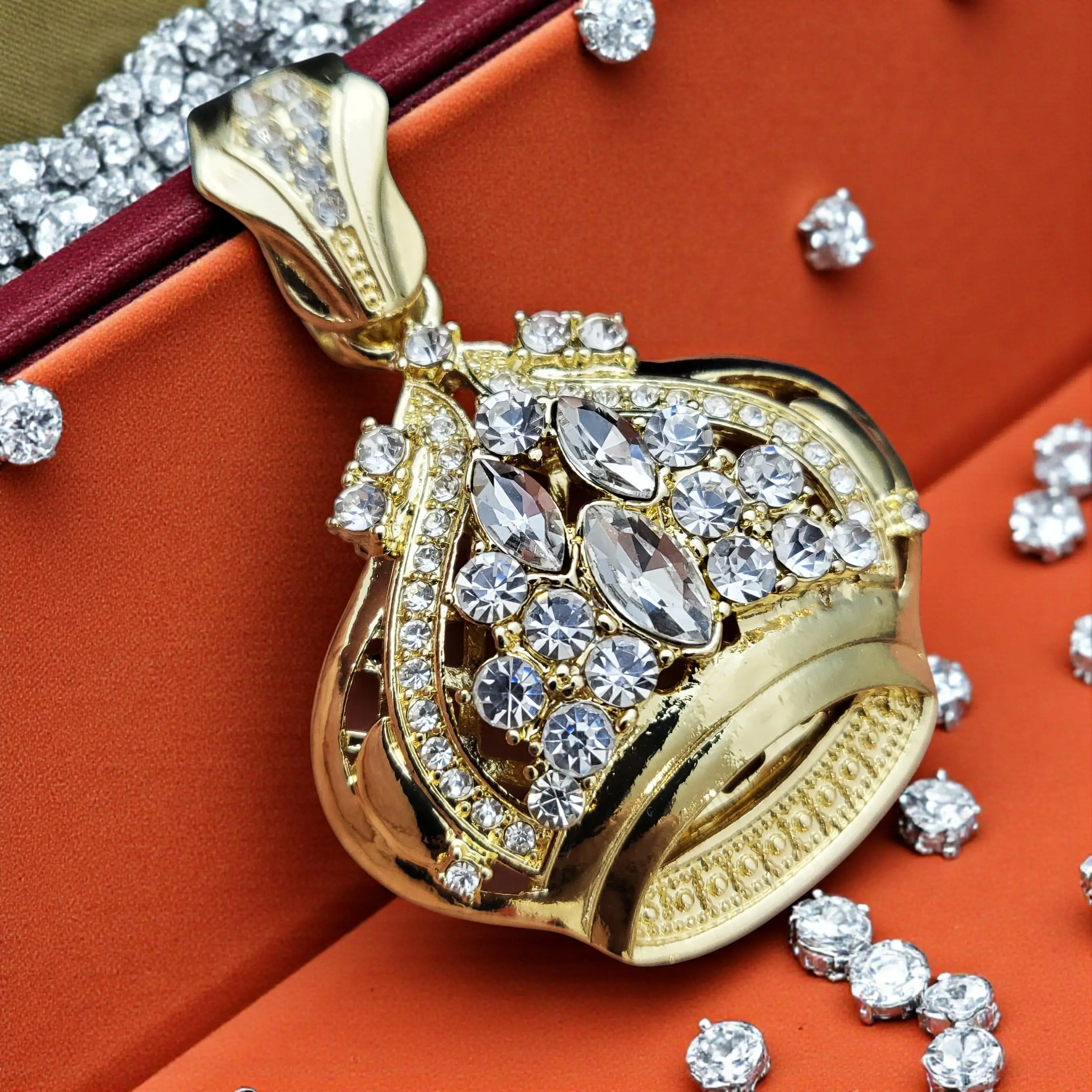 MaxBling81 14K Solid Gold Plated Crystal Pope King Crown CZ Bling Hip Hop Charm Pendant Jewelry, Gold Plated Necklace - Fits Up to 14mm Chain