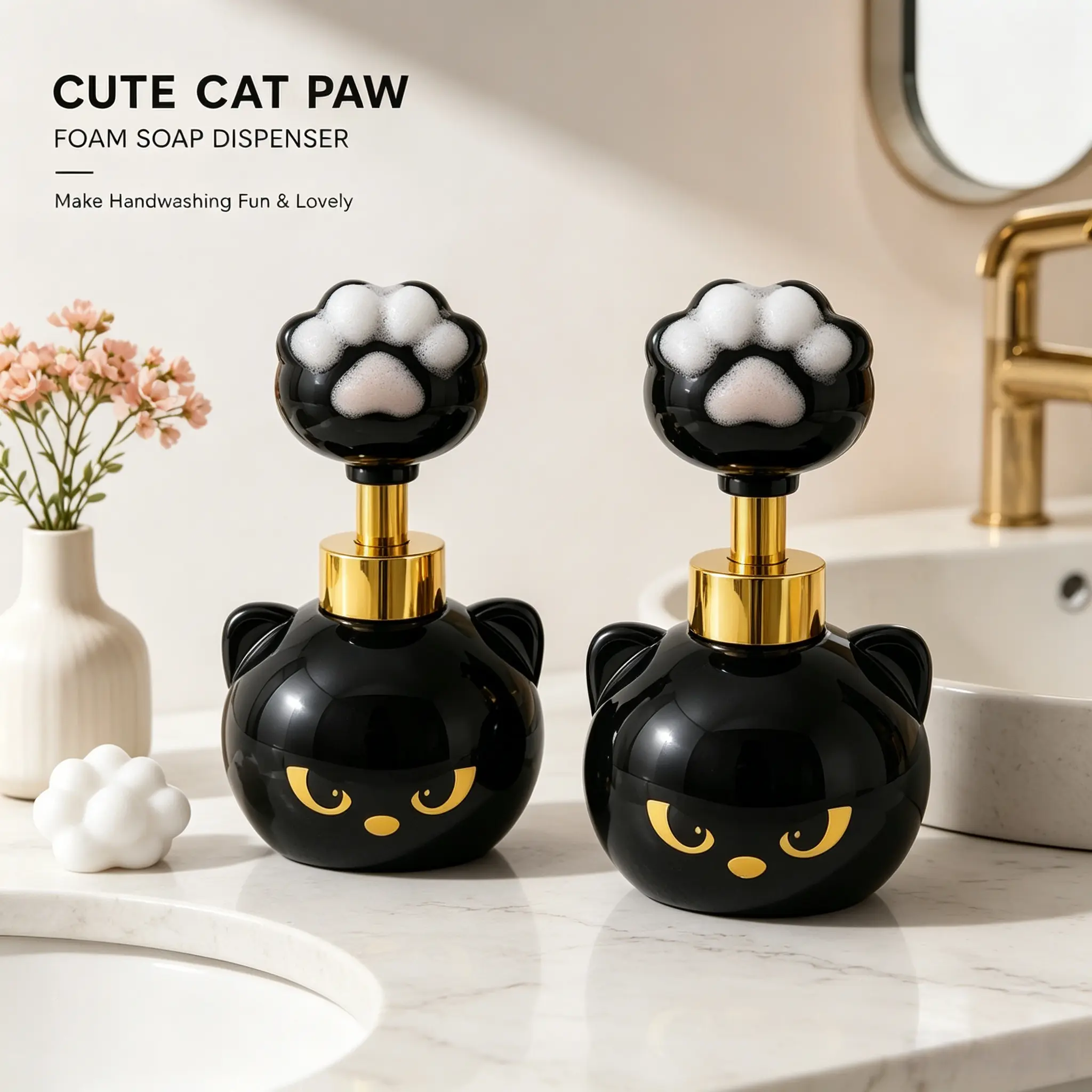 Cute Cat Paw Foam Soap Dispenser for Kids, Refillable Hand Soap Pump, Fun Bathroom Decor & Cat Lover Gift
