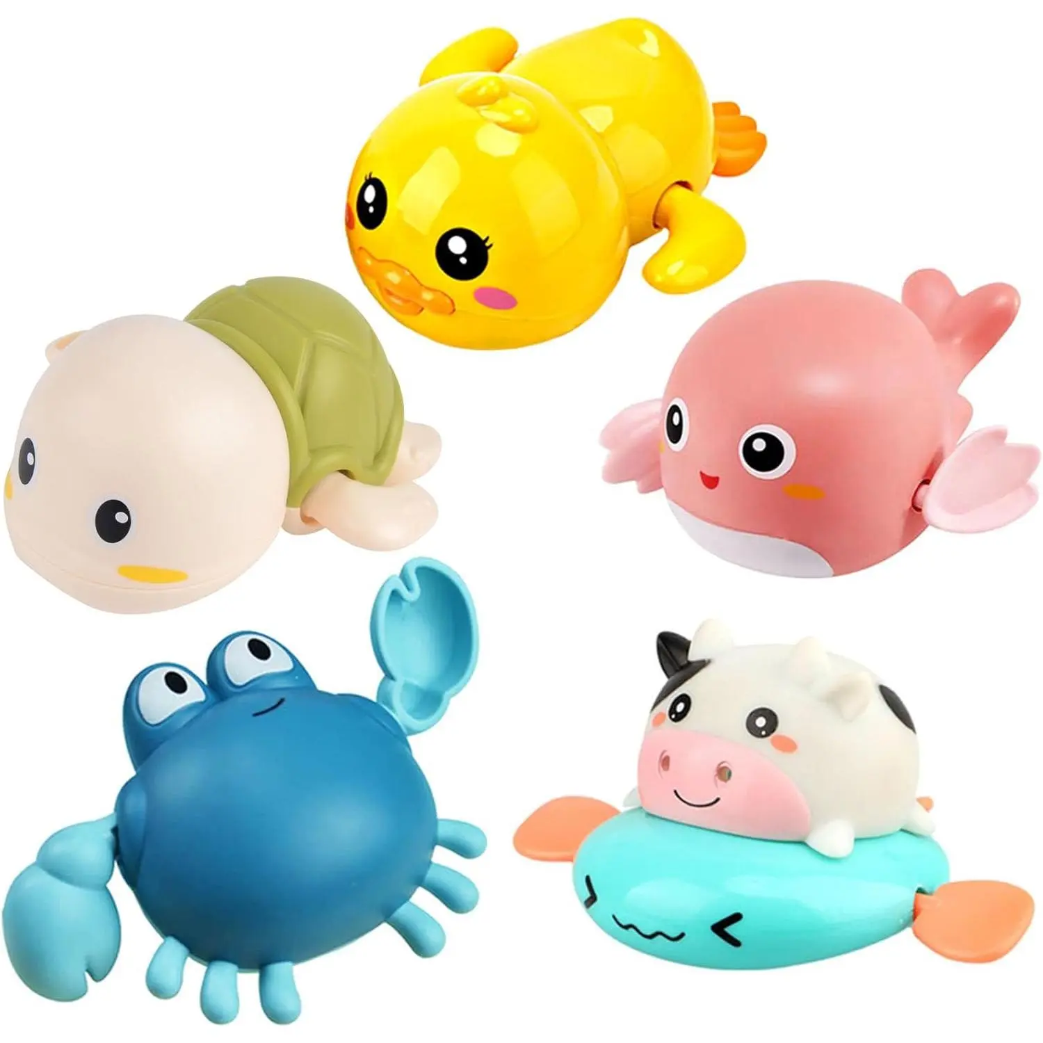 X-TBT95 Bath Toy,Cute Animal Clockwork Bathtub Swimming Pool Toy,Baby Bath Toys for Toddlers 1-3, Boys & Girls Water Bath Toy Set,5 Pack