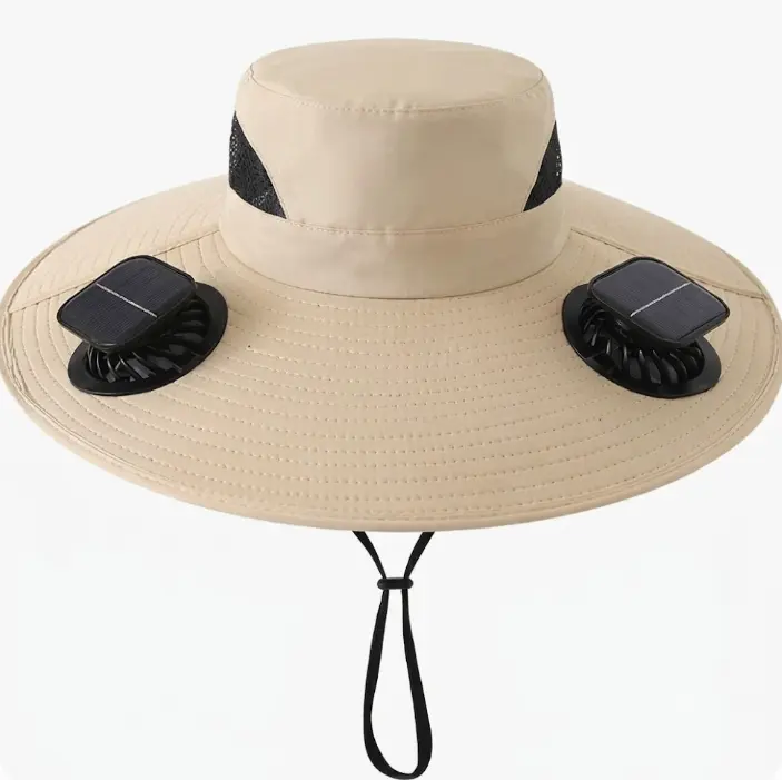Solar Fan Hat for Men Women, Dual Fan Cooling Wide Brim Sun Hat, UPF 50+ UV Protection, Solar & USB Charging, Hands-Free for Outdoor Fishing Camping Gardening, Smoke Redirection Breathable Hat