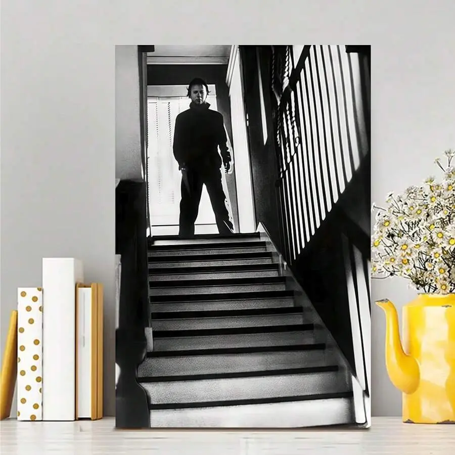 Michael Myers Halloween Horror Canvas Poster Print - Lightweight Scratch-Resist Pine Wood-Framed/Unframed Black White Spooky Movie Art, Gothic Wall Decoration, Wardrobe Accent, Multi-Size 12×18 in/16×24 in/20×30 in (40×60cm) Bathroom Home Gift