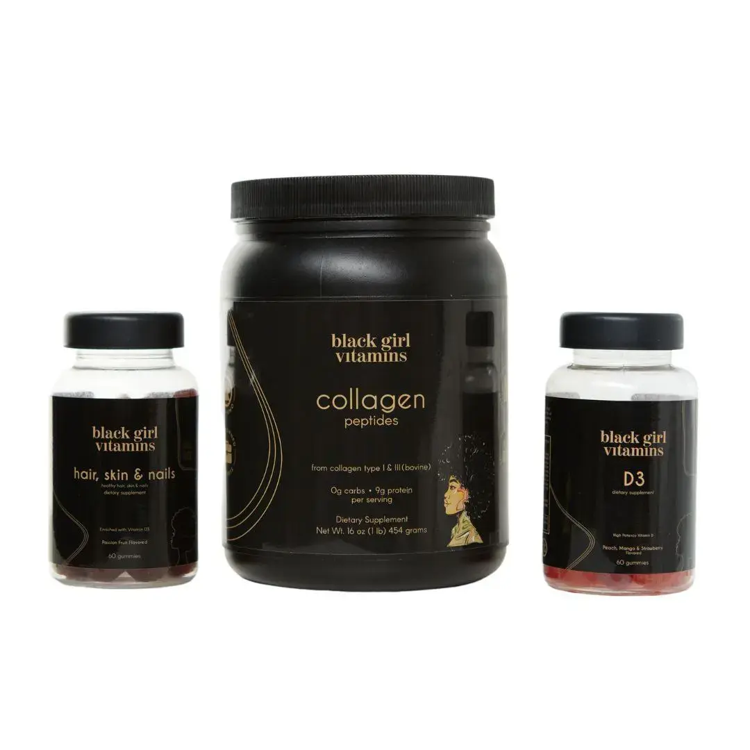 Vitamins Beauty Bundle 3-Pack - Collagen Peptides Hair Skin & Nails D3 Supplement for Makeup Cosmetic Needs Edible Healthcare Dietary Fitness Women's Wellness Healthy Hair Radiant Skin