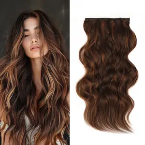Qbeauty Synthetic Natural Soft Wavy Curly Clip-in Hair Extensions - 4PCS Women's Long, Thick Double Weft Hairpieces for Fashion Accessory Use, Synthetic Natural Hair