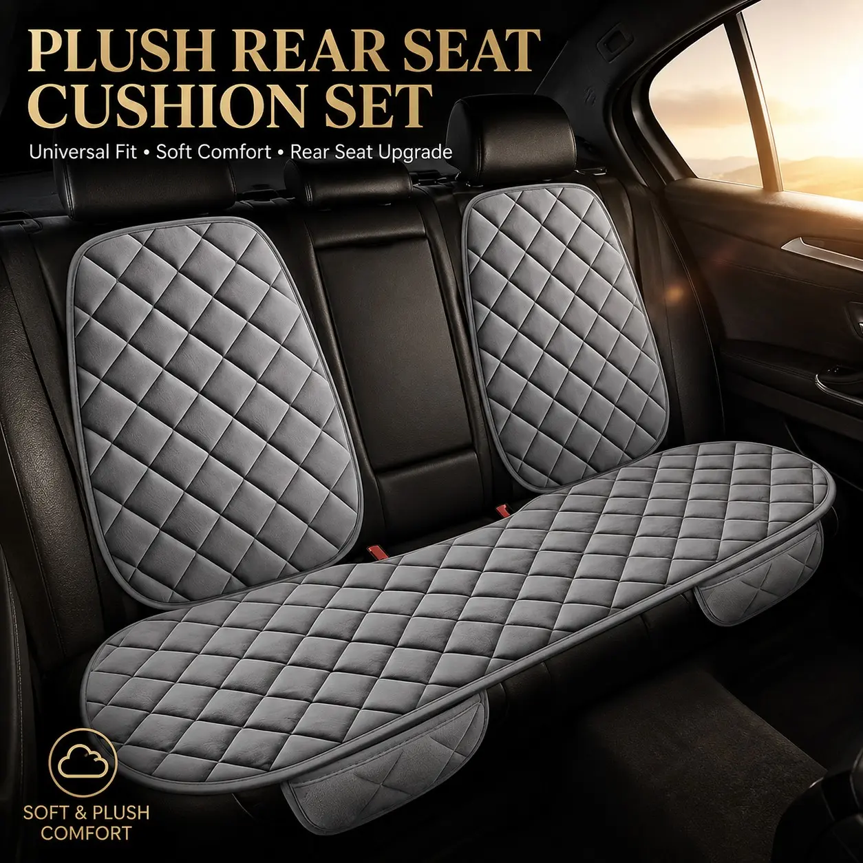 3pcs Luxury Plush Car Backrest Cushions, Thick Soft Back Support, Easy Clean Removable, Universal Fit for All Car Models, Car Seat Accessories