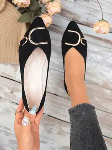 Women's Plain Elegant Flat Shoes, Soft Sole Flats, Lightweight Slip-On Casual Moccasins, Almond Toe Comfortable Daily Wear Footwear