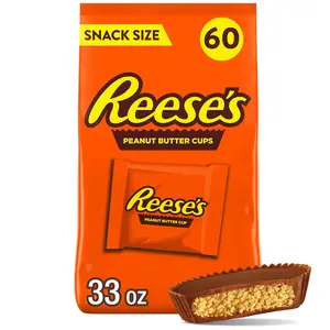 Milk Chocolate Snack Size Peanut Butter Cups, Candy Bag, 33 oz (60 Pieces)