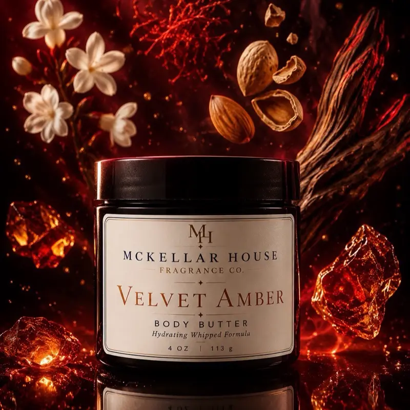 Velvet Amber Hydrating Body Butter Moisturizer - 4 oz Whipped Formula, Luxury Scented Body Care Product for Smooth Skin
