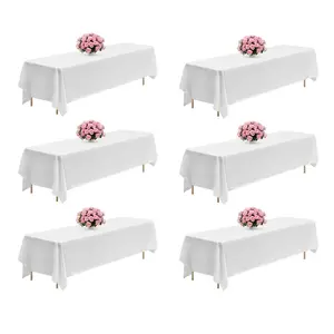 6-Pack White Rectangle Tablecloths (90x132 in) - Wrinkle-Resistant Polyester, Reusable Machine-Washable Table Covers for Wedding, Party Decoration Supplies, Decoration