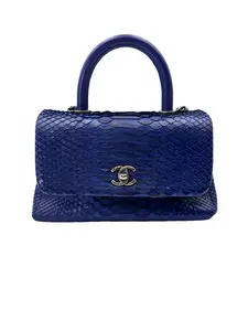 Pre-owned CHANEL excellent Tote Bags CoCo Handle Blue Python Leather Shoulder Bag(22***22) CC1979
