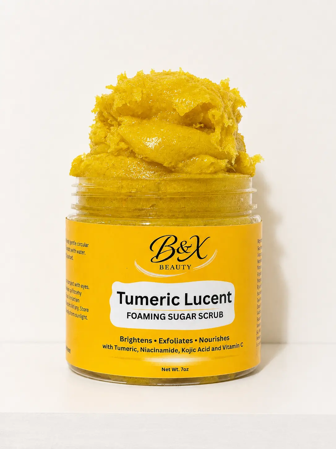 B&X Beauty Turmeric Lucent Foaming Sugar Body Scrub - Golden Yellow, 7oz, Exfoliates & Nourishes with Niacinamide, Kojic Acid & Vitamin C