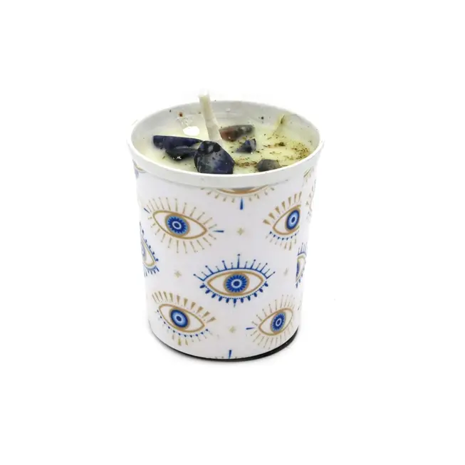 Evil Eye Scented Candle with Herbs and Lapis Lazuli Crystals Evil Eye Scented Candle with Herbs and Lapis Lazuli Crystals