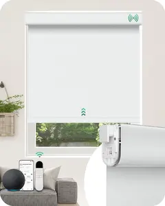 Allesin Motorized Blinds No Drill Automatic Roller Shades with Remote | Rental-Friendly & Easy Install Smart Electric Blackout Window Blinds for Home Office, Living Room Snow-Jacquard 22x72