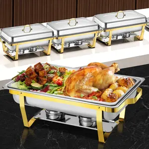 Chafing Dishes for Buffet 4PK & 8QT Semi Gold Stainless Steel Buffet Set for Parties and Catering Supplies