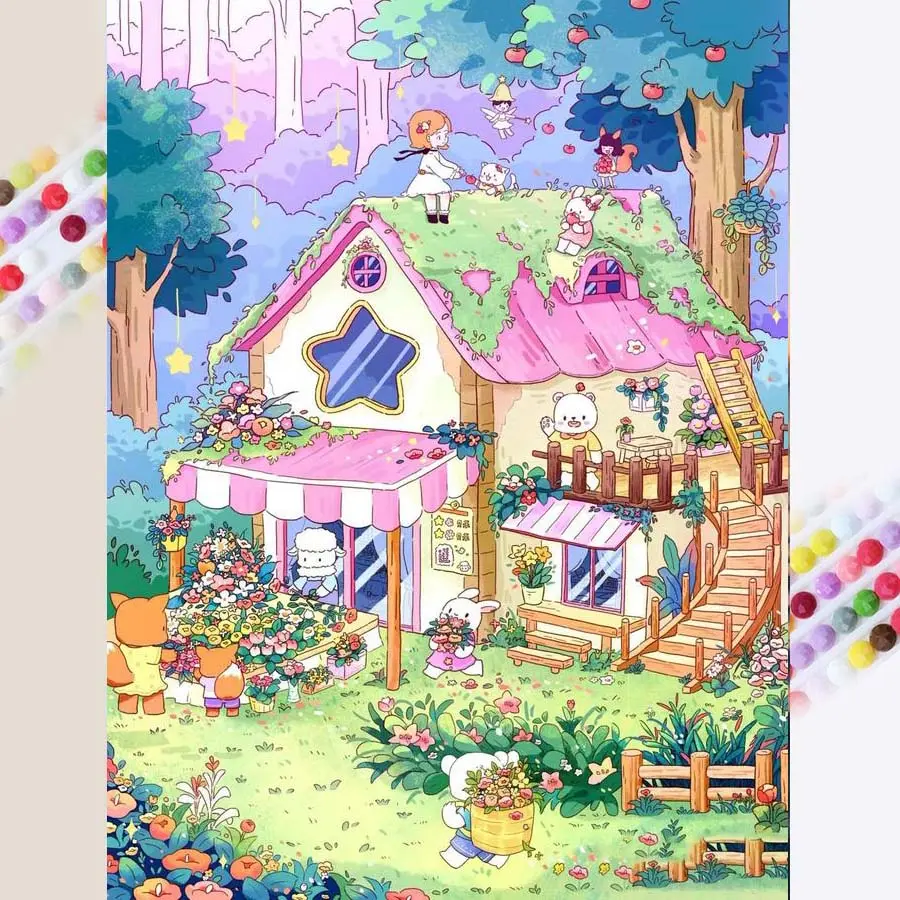 1 DIY handmade diamond painting kit, 5D diamond art set, DIY decoration, animal, house diamond painting set with full round diamonds, mosaic, diamond art, Handcraft, DIY art home decor, suitable for Christmas, Handicraft