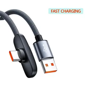 100W elbow-shaped USB-C data cable, length 78.74 inches, 90-degree right-angle nylon braided fast charging, USB to USB-C cable, compatible with carPlay, iPhone 15, Samsung Galaxy S24/S23, MacBook, iPad mini 6, 2020 model iPad Pro, Switch, Android Huawei H
