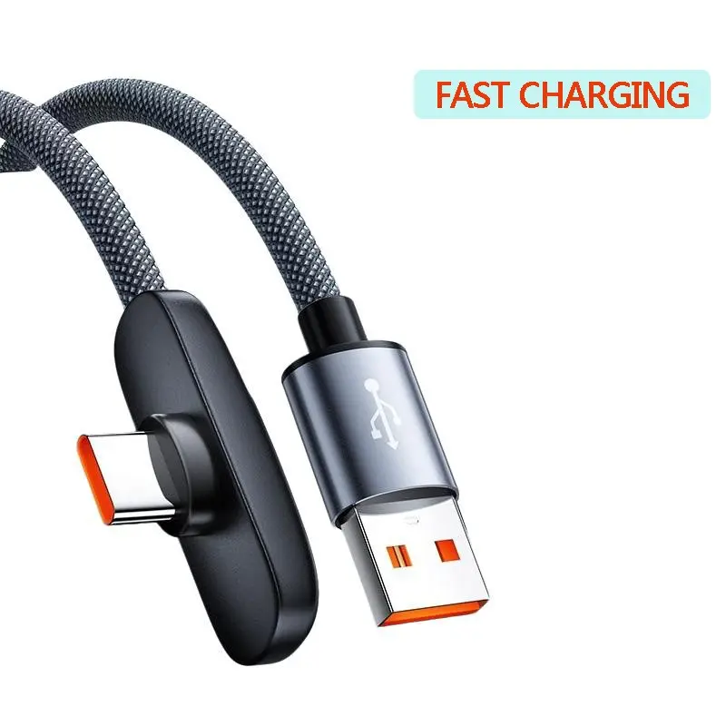100W 90-Degree Right-Angle USB-C Data Cable, Fast Charging Cord, 78.74 Inches, Nylon Braided, Durable, USB to USB-C, Compatible with CarPlay, iPhone 15, Samsung Galaxy S24/S23, MacBook, iPad Pro