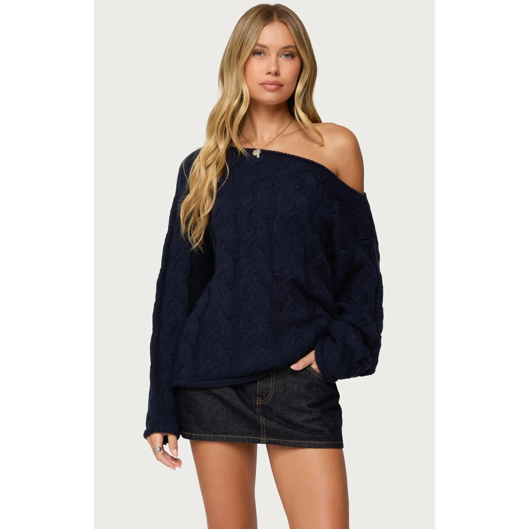 Edikted Women's Nellie Off Shoulder Cable Knit Sweater