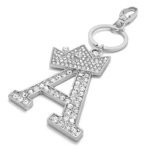 Sometheme Special Alloy Rhinestone-Studded Large Initial Letter Charm Keychain - Rhodium-Tone Key Ring, Bag Accessory, Casual