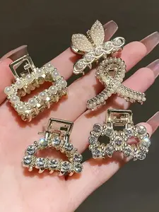 5pcs Faux Pearl & Rhinestone Decorated Hair Claw, Casual Versatile Fashion Hair Accessories for Women & Girls, Minimalist Headwear Suitable for Thick Hair, Claw Clip