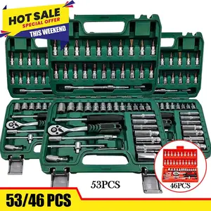Name 53 & 46 Pieces Tool Set for Car Repair & Household Use 1/2 1/4 3/8 Drive Socket Ratchet Torque Wrench Screwdriver Perfect for DIY Enthusiasts & Professionals Black Friday Christmas Gift - Hardware