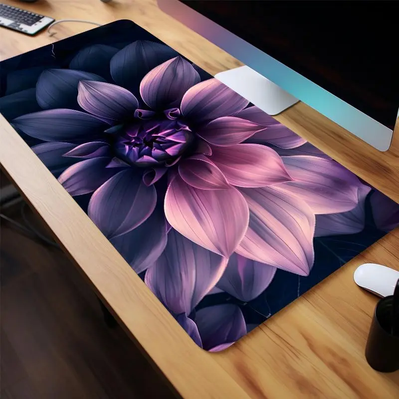Lotus Flower Pattern Computer Mouse Pad, 1 Count Large Gaming Mouse Pad, Non-slip Rubber Base & Stitched Edge Desk Pad for Home Office Laptop PC, Gaming Mousepad, Desk Accessories, Mouse Pads for Desk