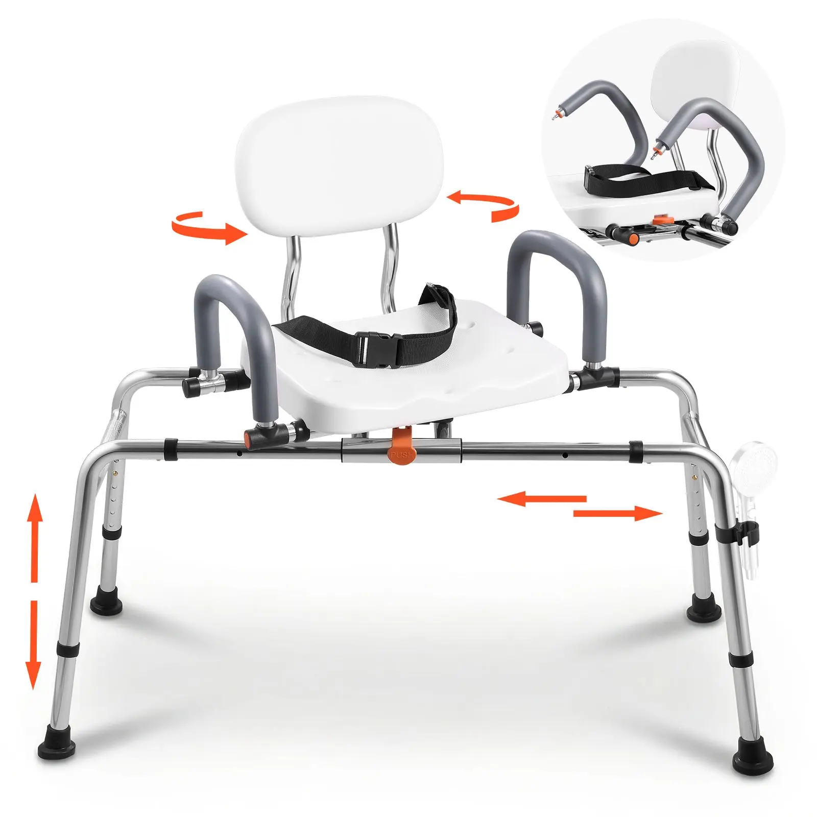 【Summerfinds】VEVOR Aluminum Sliding Shower Chair for Adults & Handicap, 400 lbs Tub Transfer Bench with 360° Smooth Swivel Spacious Seat, Pivoting Arms, Supportive Backrest, Enhanced Stability, Glide Transfer, Adjustable 42.7x21.1x37in Dimensions