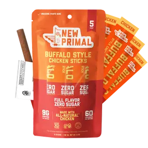 New Primal Buffalo Style Chicken Sticks, All-Natural, High Protein, Zero Sugar, Keto Whole30 Paleo (5 Sticks)