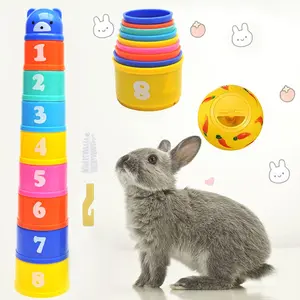 Random Color Stackable Cup Rabbit Toy Bunny, 11pcs/set Stack Cup Rabbit Toy, Pet Leakage Food Ball Toy For Pet Rabbits