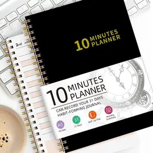10-Minute Time Management Planner A5 Coil Bound, Spiral Bound Planner, Daily Timeline Organizer, 31-Day Habit Tracker, Efficient Study Task List, Self-Discipline Journal
