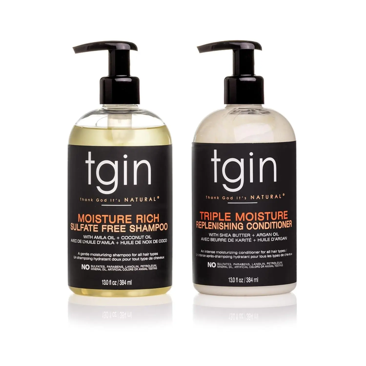 tgin Shampoo & Conditioner Set, Sulfate-Free Hydrating Moisturizer for Dry Hair & Curly Locks with Shea, Argan & Coconut Oil for Hair Wash Day, 13 oz Duo