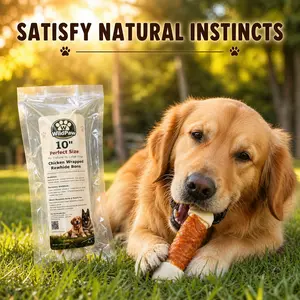 WildPaw Chicken Wrapped 10-Inch Bleached Rawhide Bone Dog Chews, 18% Moisture, 14.1 oz