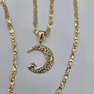 MOON WITH STAR Beautiful Necklace Gold-Tone Chain Elegant Design Pendant Jewelry gold-plated