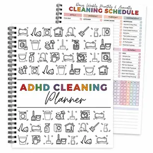 ADHD Spiral Bound Cleaning Planner for Adults, A4 Undated Daily Weekly & Monthly Cleaning Schedule Notebook, Home Chore Checklist Organizer with Durable Cover for Household Routine Management