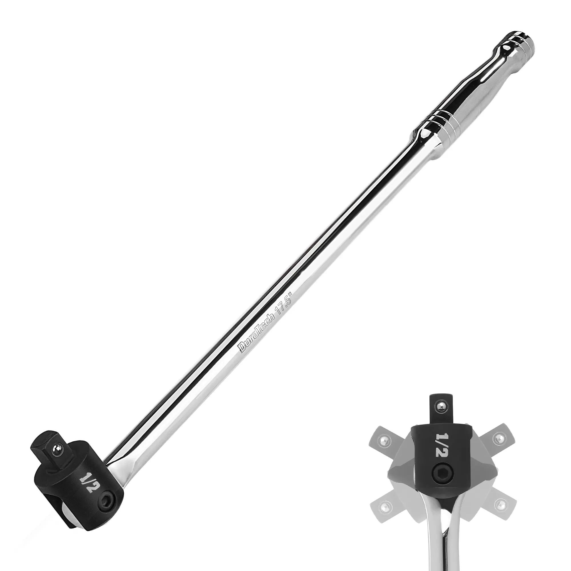 #backtoschool DURATECH Breaker Bar, 1/2'' Drive 17.5-Inch Breaker Bars Heavy Duty, with 240° Flex Head, Spring-loaded Detent Ball, Premium Chrome Alloy Made