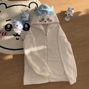 Kawaii Chiikawa Zipper Hoodie Jacket Japane Hachiware Usagi Loose Hooded Coat Girls Cartoon Embroidery Sweatshirt Warm Outerwear