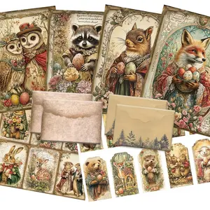 Woodland Animal Pattern Card & Sticker & Envelope Set, 52pcs/set Holiday Flag DIY Greeting Card, Scrapbooking, Paper Craft, Junk Journal