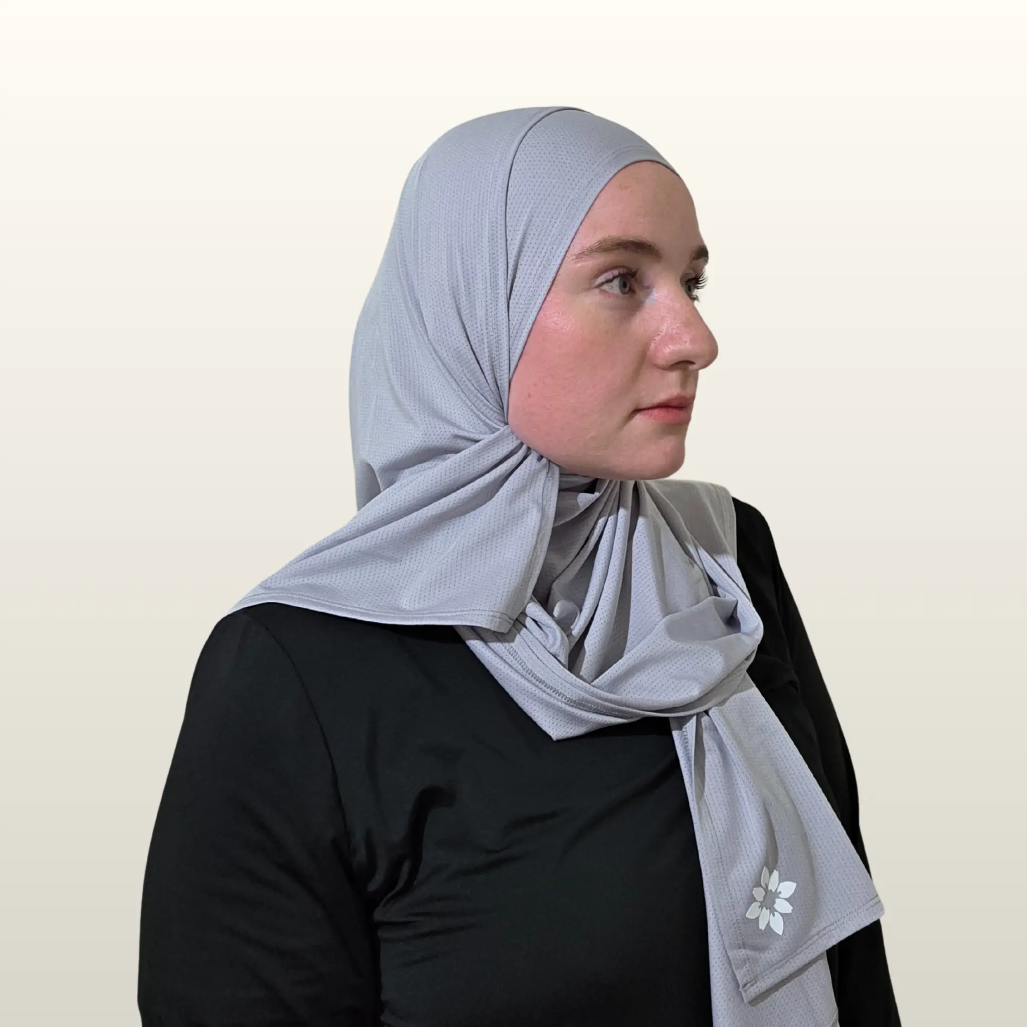 Muslim Women's Modesty Mesh Sport Hijab, 1-Size Everyday Workout Hijab in Silver