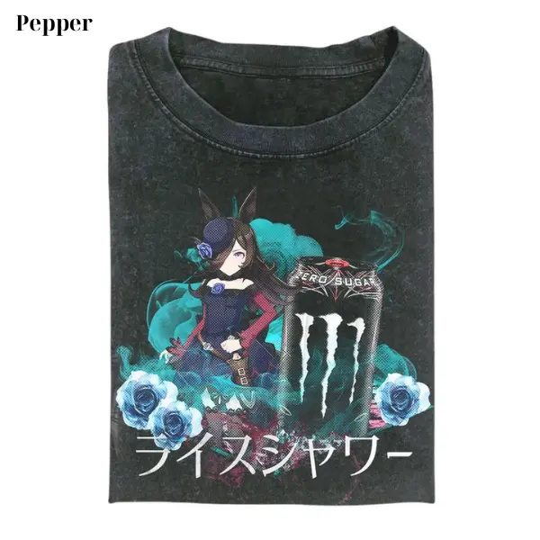 Rice Shower Uma Musume Drink T-Shirt – Cute Manga Anime Graphic Tee, Video Game Shirt Unisex - Vintage Graphic Tee – Unisex S-3XL – Menswear & Womenswear – Streetwear Tops – Casual Cotton Crewneck Shortsleeve T-shirt