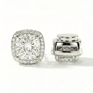 Magnetic Earrings for Mens Women Gold/Silver Hypoallergenic Stainless Steel Non Piercing Clip on Fake Earrings Studs Square Diamonique Earring