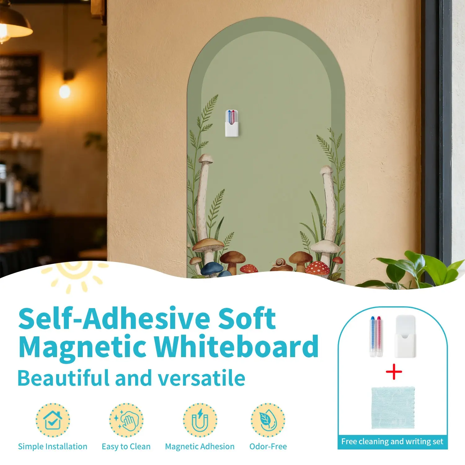 Self Adhesive Arched Magnetic Whiteboard, Easy Wipe Dry Erase Board, Strong Magnet, No Residue Wall Sticker, Perfect for Home & Office Use
