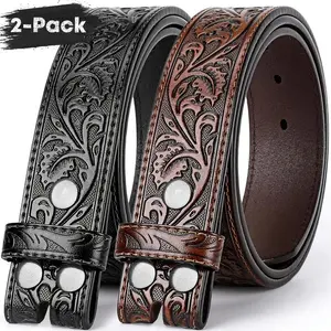 2-pack genuine leather Western belt straps for men & women - 2-pack, no buckle