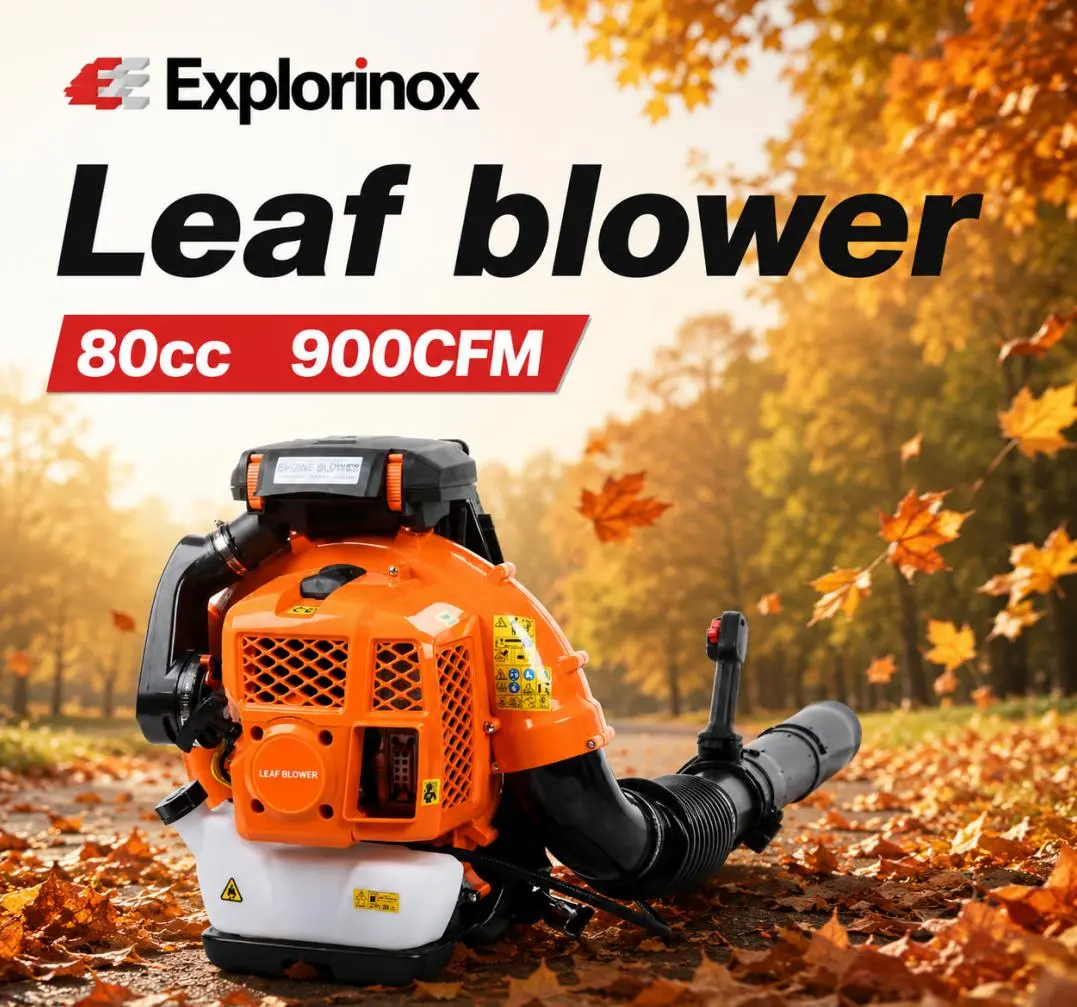 Explorinox leaf blower, 80CC Backpack Gas Leaf Blower, Gas Blower, Up to 900CFM, Powerful Clearing, for Lawn Care Yard Dust Debris (Orange)