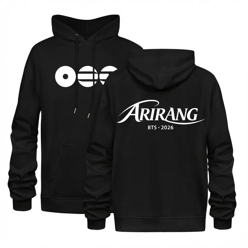 ARIRANG BT Graphic Hoodie - Unisex Kpop Concert Merch, Long Sleeve Polyester Tops, All Seasons Casual Streetwear Character Design Sweatshirt