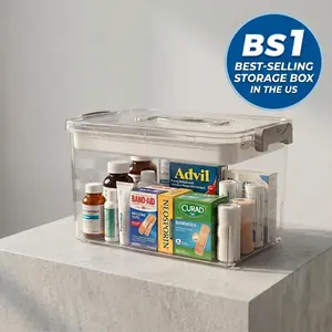 Large Capacity Medicine Storage Box with Handle, Portable Clear Plastic Pill Organizer, Multipurpose Household First Aid Container,  Multipurpose Transparent Storage Container for Medical Supplies & Home Sundries