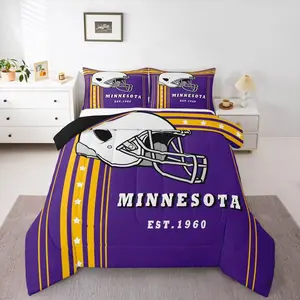 Feelyou Sports-Themed Microfiber Bedding Comforter Set, Purple & Yellow Striped, Soft Warm Multi-Size Travel-Friendly Blanket, Gift for Football Fans, Soft Warm Blanket