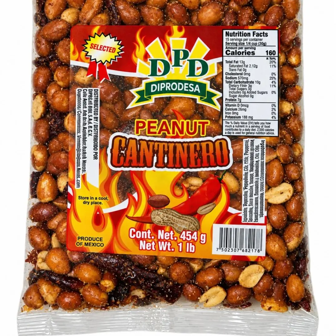 Cacahuate Cantinero Mexicano Chile y Sal Diprodesa 1lb | Cantinero Peanuts- Diprodesa Chile Cambray Peanuts Snack 1 lb / 454 g Spicy Mexican Peanuts