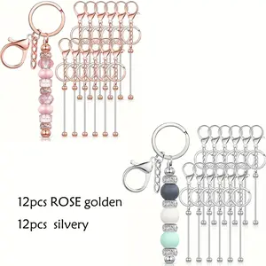 24pcs Beadable Keychain Bars Blanks Bead Keychain Metal for Pendant Crafts Jewelry Making Gift